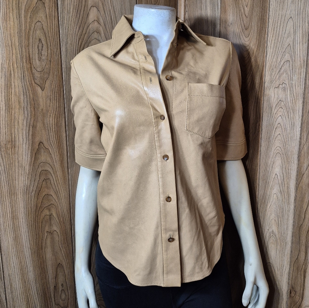 Frame Butterscotch 100% Lamb Leather Short Sleeve Blouse Sz Xs